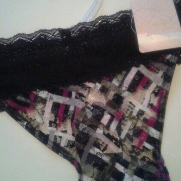 Candies Purple/Black Plaid Laced Thong-S - Picture 2 of 7